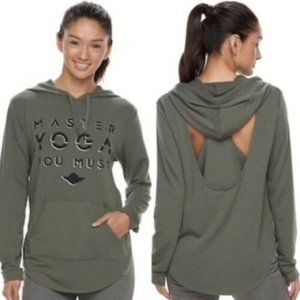 Master Yoga You Must YODA Star Wars Hoodie L/S Shirt Olive Racer Back Womens XS